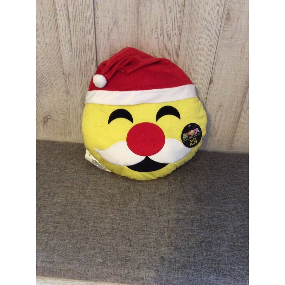 Emoji Expressions Plush Christmas Happy Santa Plush Holidays Round Throw Pillow